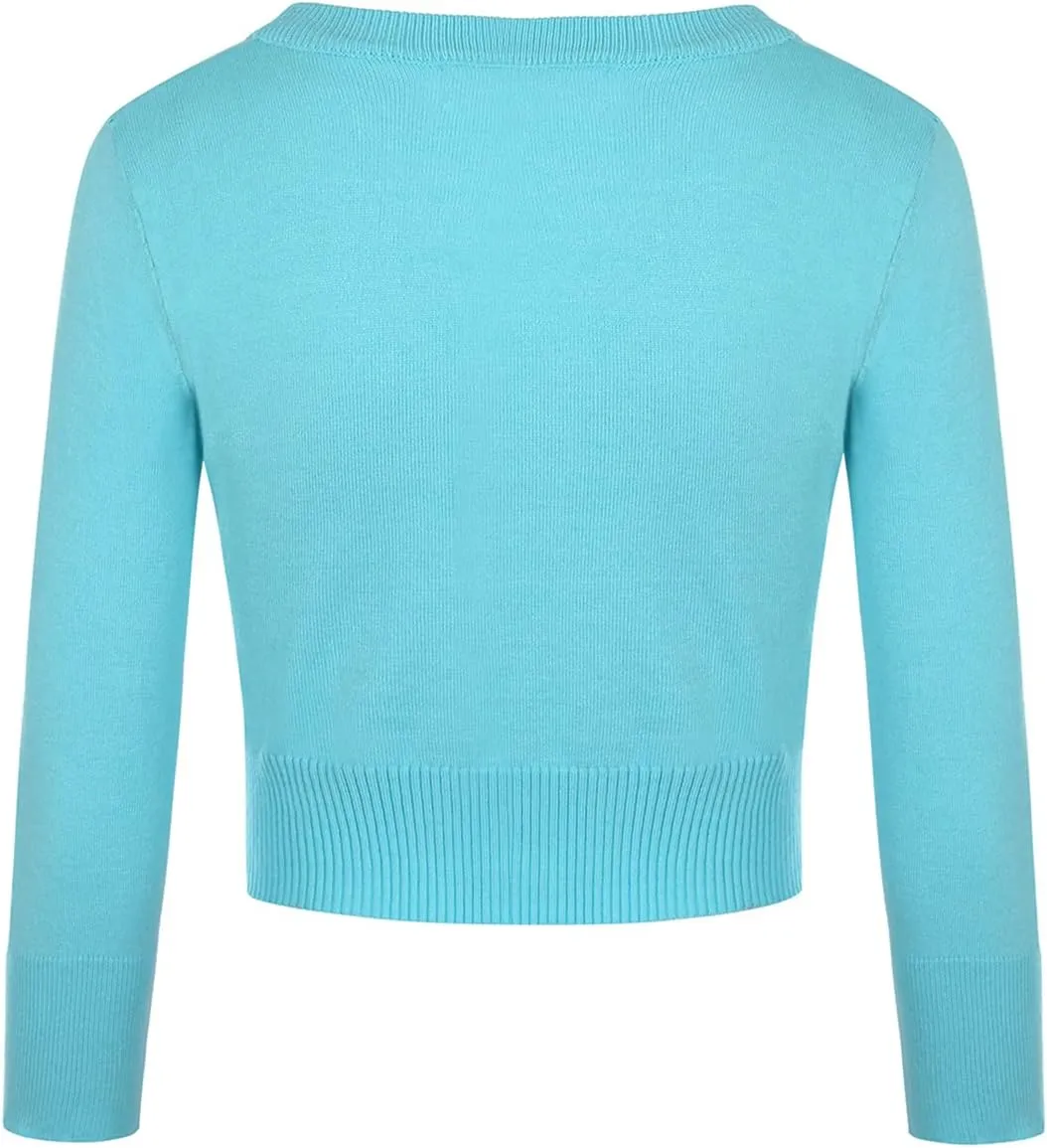 MINTLIMIT Women's Cropped Shrug Bolero 3/4 Sleeve Button Down Cardigan Sweater