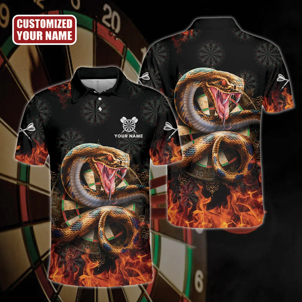 Personalized Name Snake Darts All Over Printed Unisex Polo Shirt, Idea Gift for Dart Player