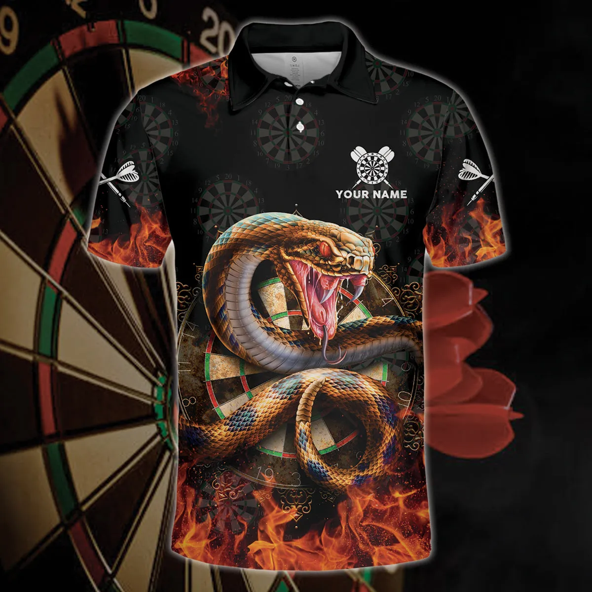 Personalized Name Snake Darts All Over Printed Unisex Polo Shirt, Idea Gift for Dart Player