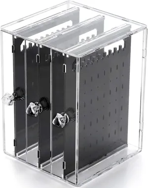 RANIT Acrylic Jewelry Storage Box Earring Display Stand Organizer Holder with 3 Vertical Drawer Clear and Black