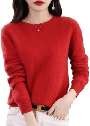 Shanghai Story 100% Merino Wool Sweater Women Fall Winter Warm Knitted Pullover Crewneck Long Sleeve Sweater