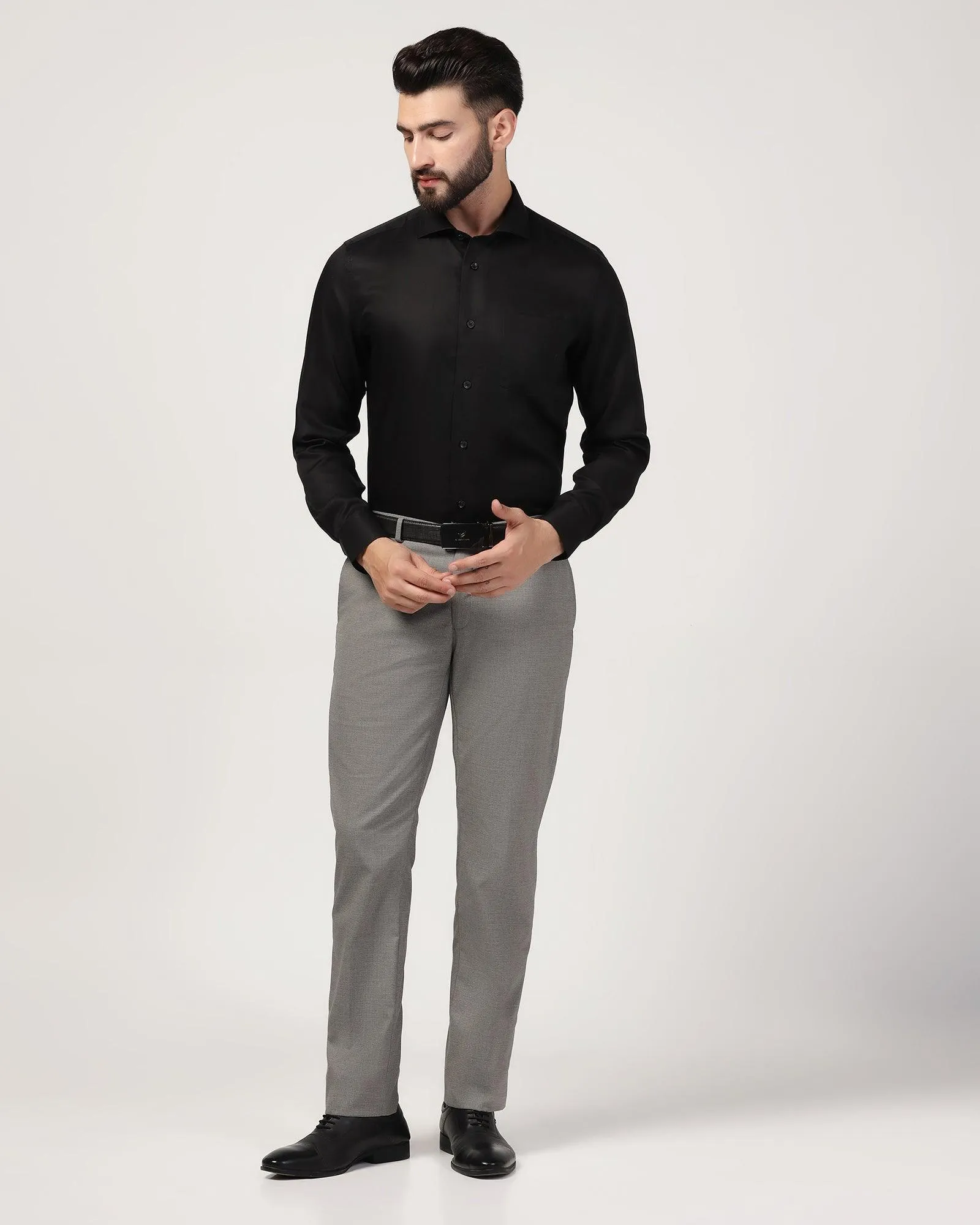 Slim Comfort B-95 Formal Grey Textured Trouser - Misco
