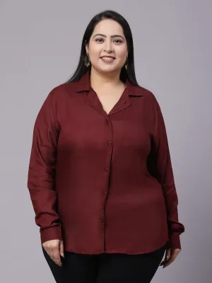 Style Quotient Women Maroon Classic Lapel Collar Smart Casual Shirt