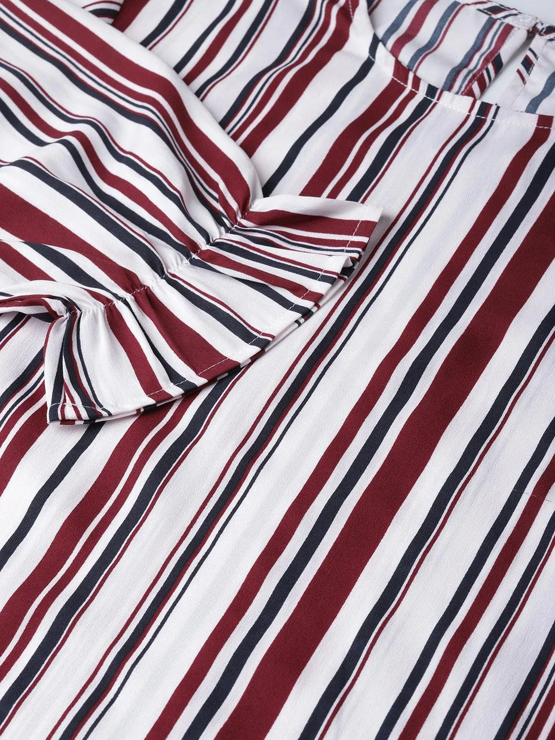 Style Quotient Women White And Multi Stripe Printed Polyester Smart Casual Top
