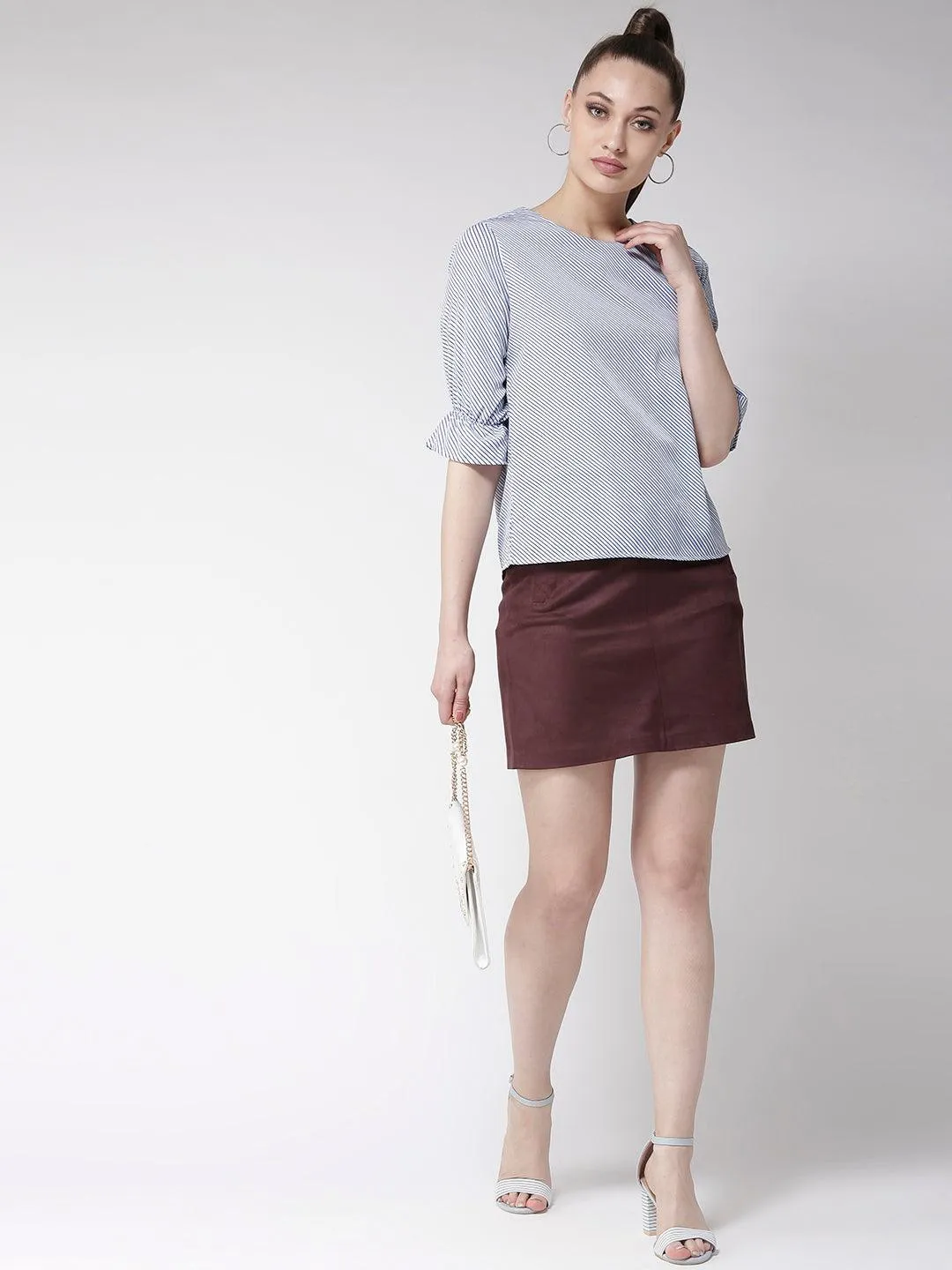Style Quotient Women White And Multi Stripe Printed Polyester Smart Casual Top