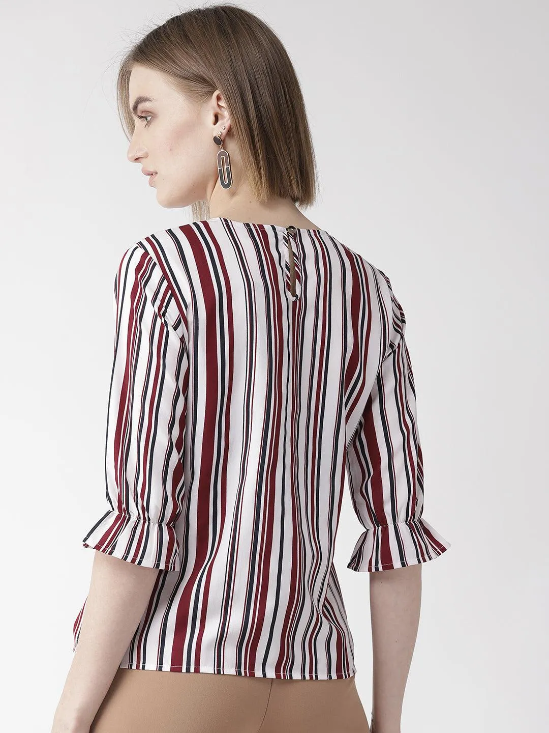 Style Quotient Women White And Multi Stripe Printed Polyester Smart Casual Top