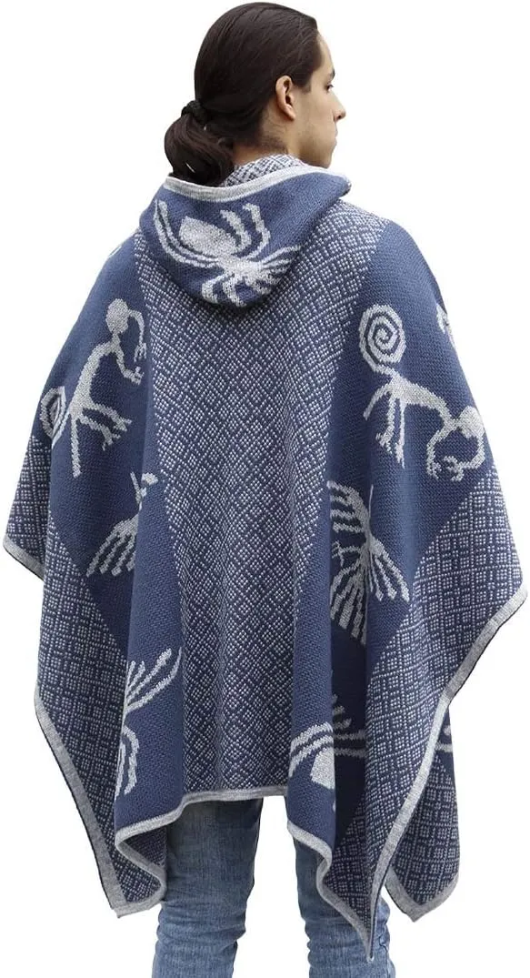 Thick Alpaca Blend Alpaca Wool Poncho For Women Men Cloak Cape Unisex Nazca Lines Design