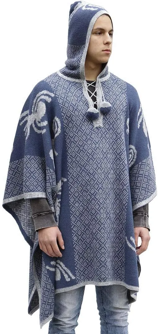 Thick Alpaca Blend Alpaca Wool Poncho For Women Men Cloak Cape Unisex Nazca Lines Design