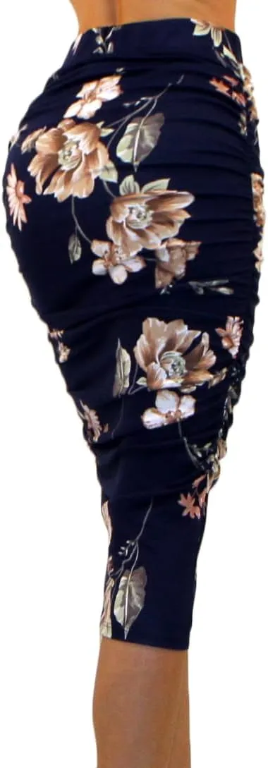 Vivicastle Women's USA Ruched Frill Ruffle High Waist Pencil Mid-Calf Skirt