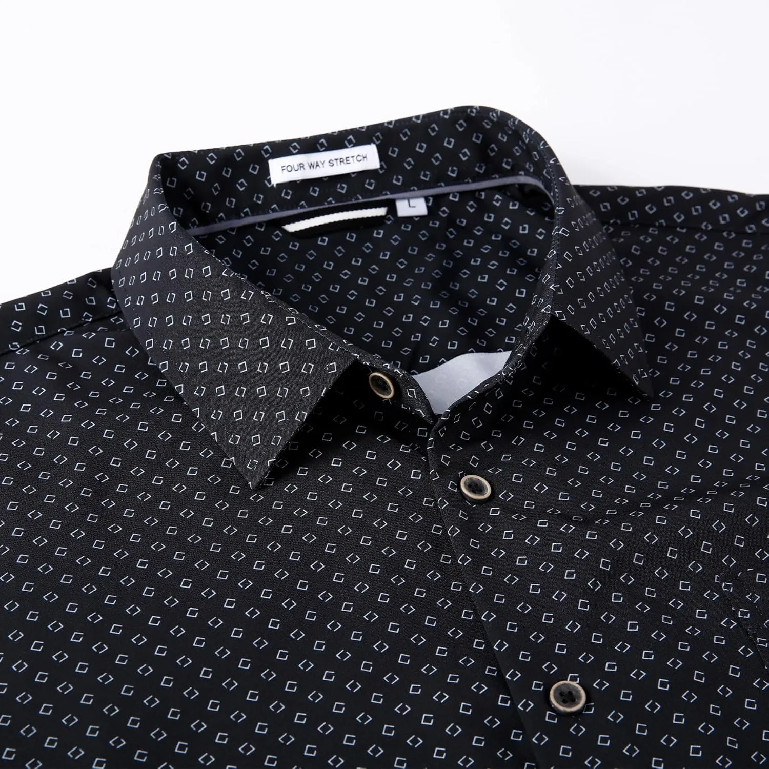 WARHORSEE Mens Casual Button Down Dress Shirts Long Sleeve 4-Way Stretch Collared Printed Business Work Shirt