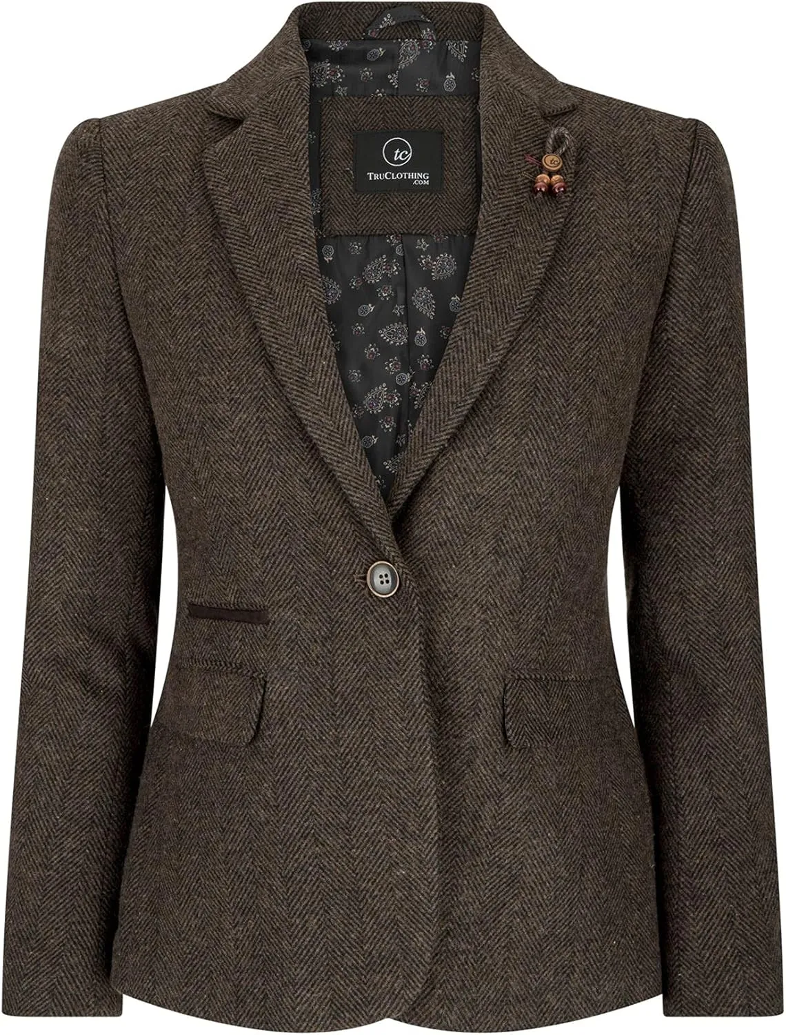 Women Blazer Tweed Herringbone Wool Classic Smart Casual Vintage Check 1920s