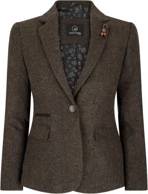 Women Blazer Tweed Herringbone Wool Classic Smart Casual Vintage Check 1920s