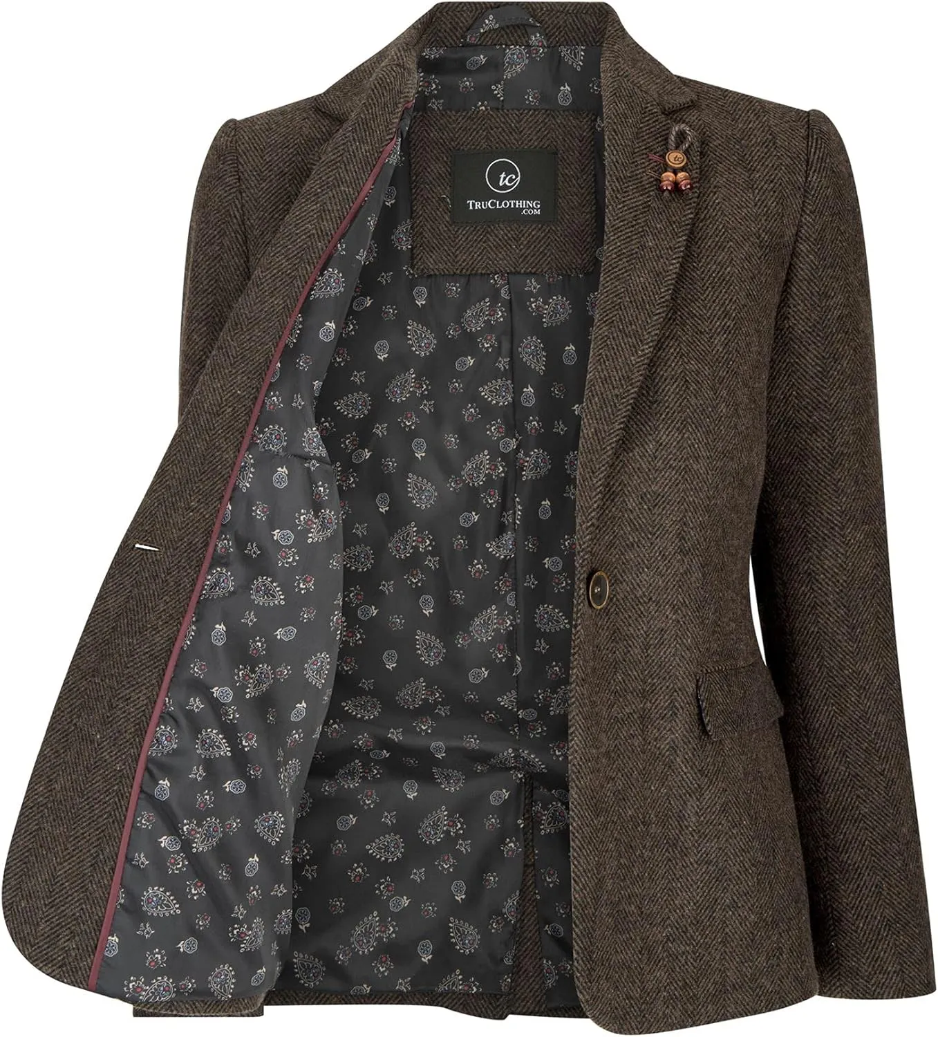 Women Blazer Tweed Herringbone Wool Classic Smart Casual Vintage Check 1920s