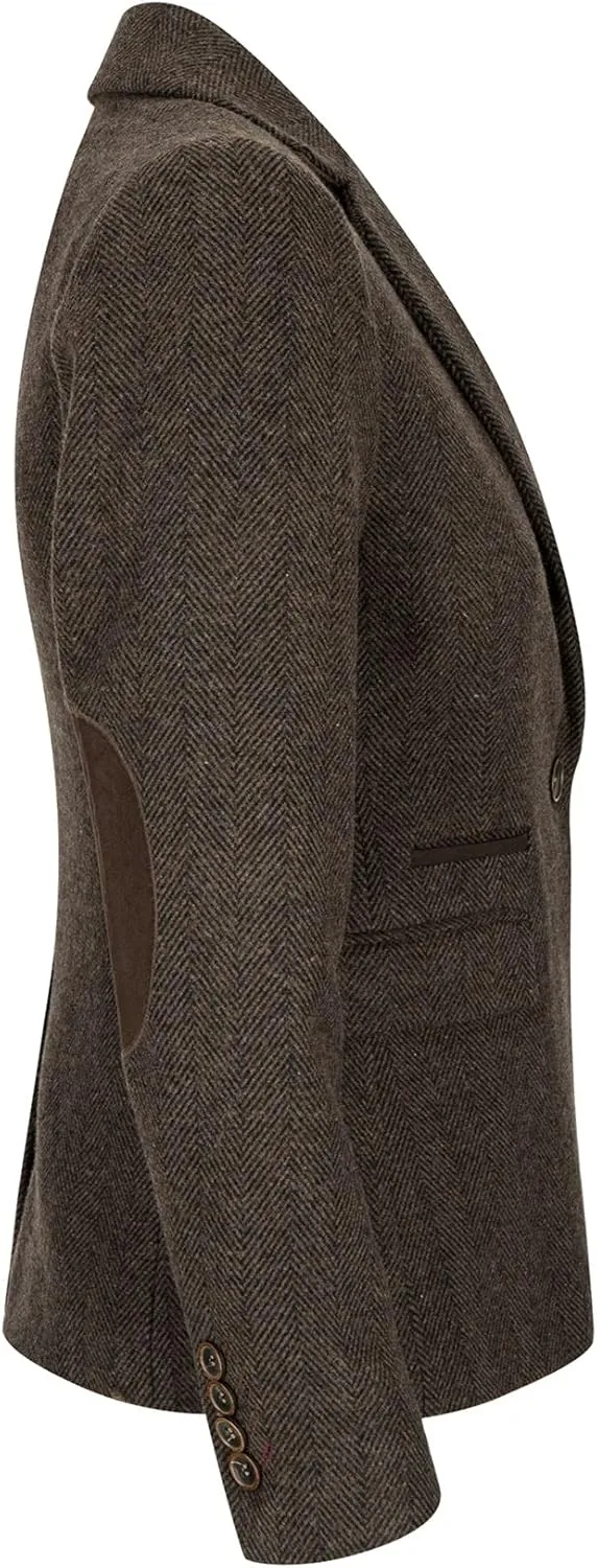 Women Blazer Tweed Herringbone Wool Classic Smart Casual Vintage Check 1920s
