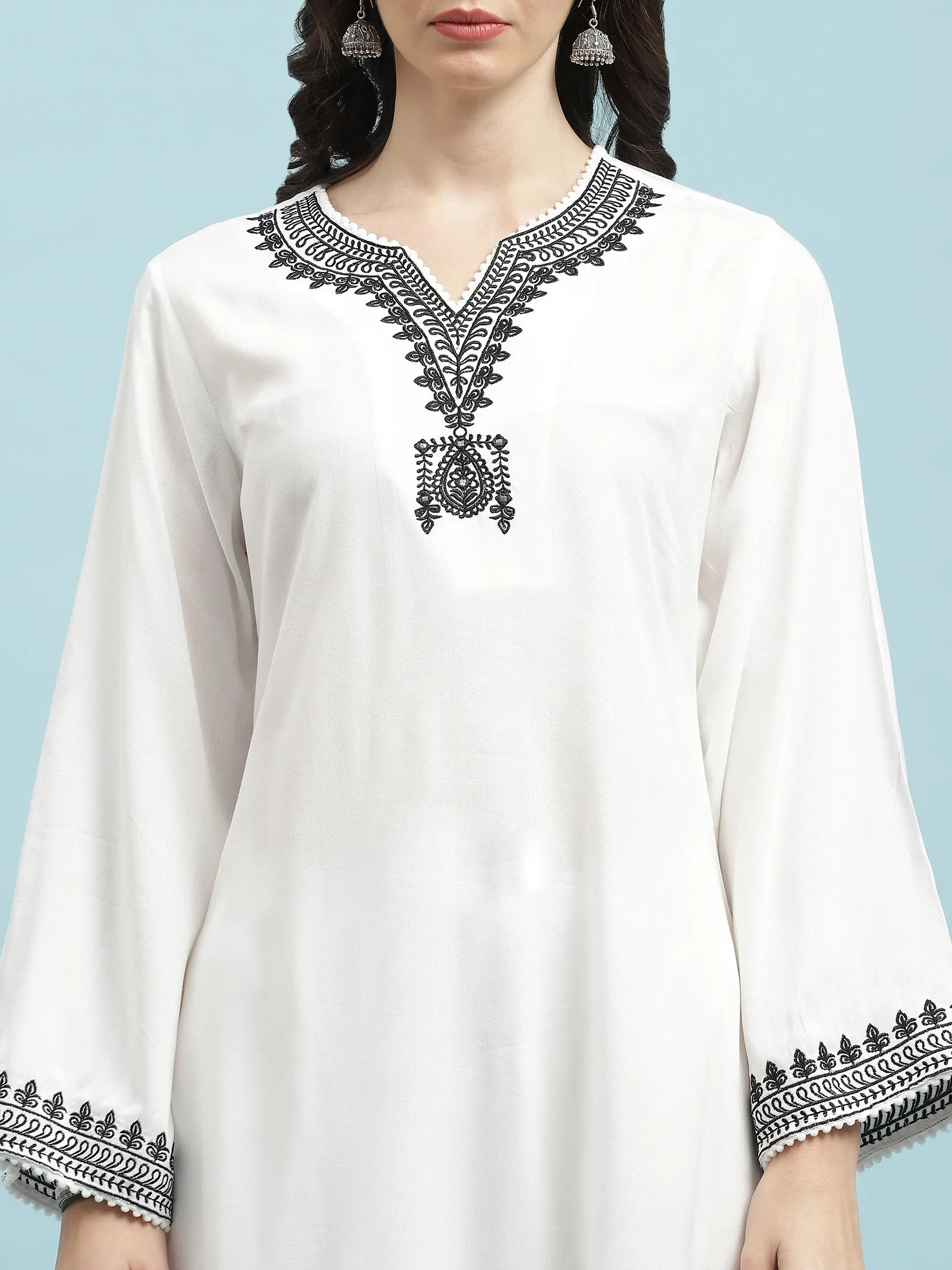 Women White Embroidered Kurta Trouser Dupatta