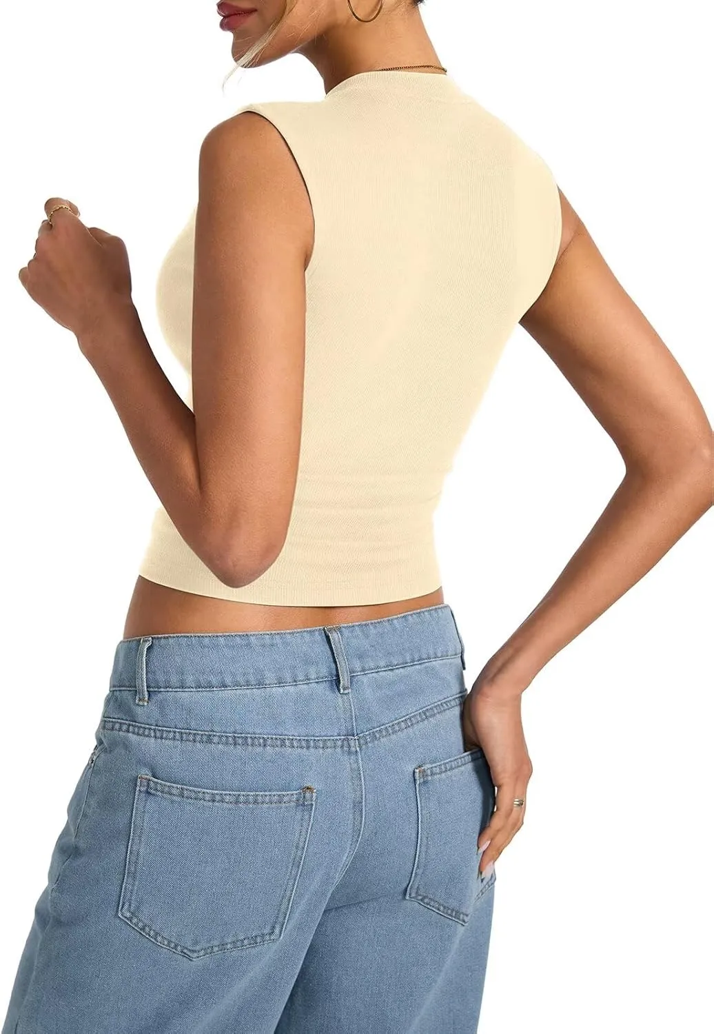 Womens Cotton Ribbed Tank Tops Sleeveless Mock High Neck Top Fitted Basic Summer Cami Shirts Y2K Outfits 2025