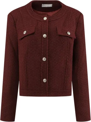 Women's Cropped Blazer Collarless Button Front Tweed Jacket