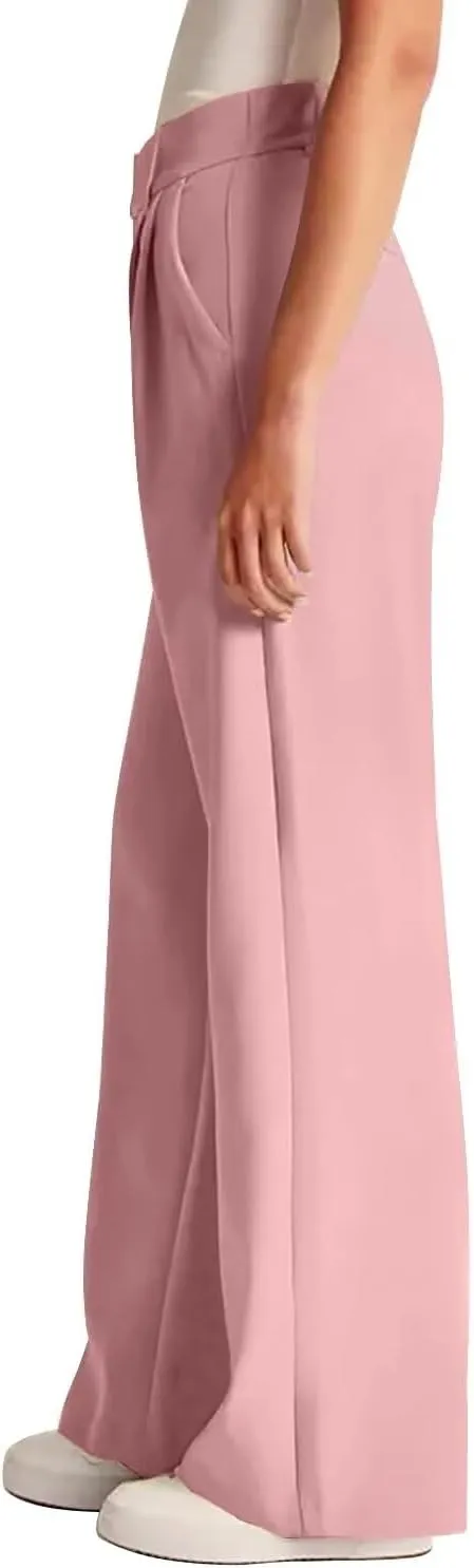 Women's Wide Leg Formal Pants Elastic Waist Business Casual Suit Pants with Pockets Fashion Trousers
