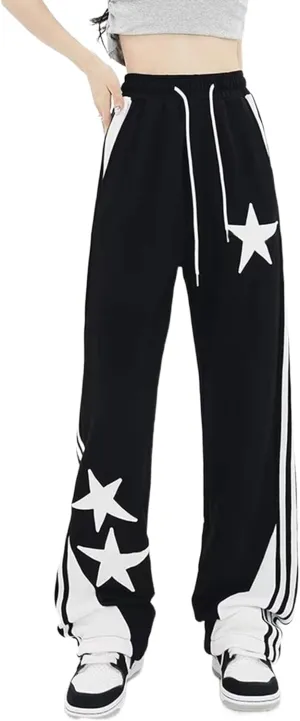 Womens Y2k Striped Sweatpants Star Patchwork Straight Leg Drawstring Baggy Sweatpants with Pockets