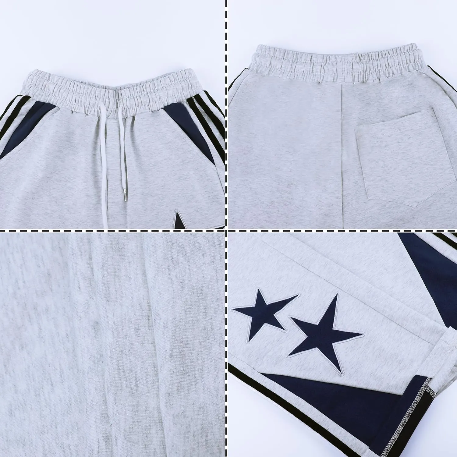 Womens Y2k Striped Sweatpants Star Patchwork Straight Leg Drawstring Baggy Sweatpants with Pockets