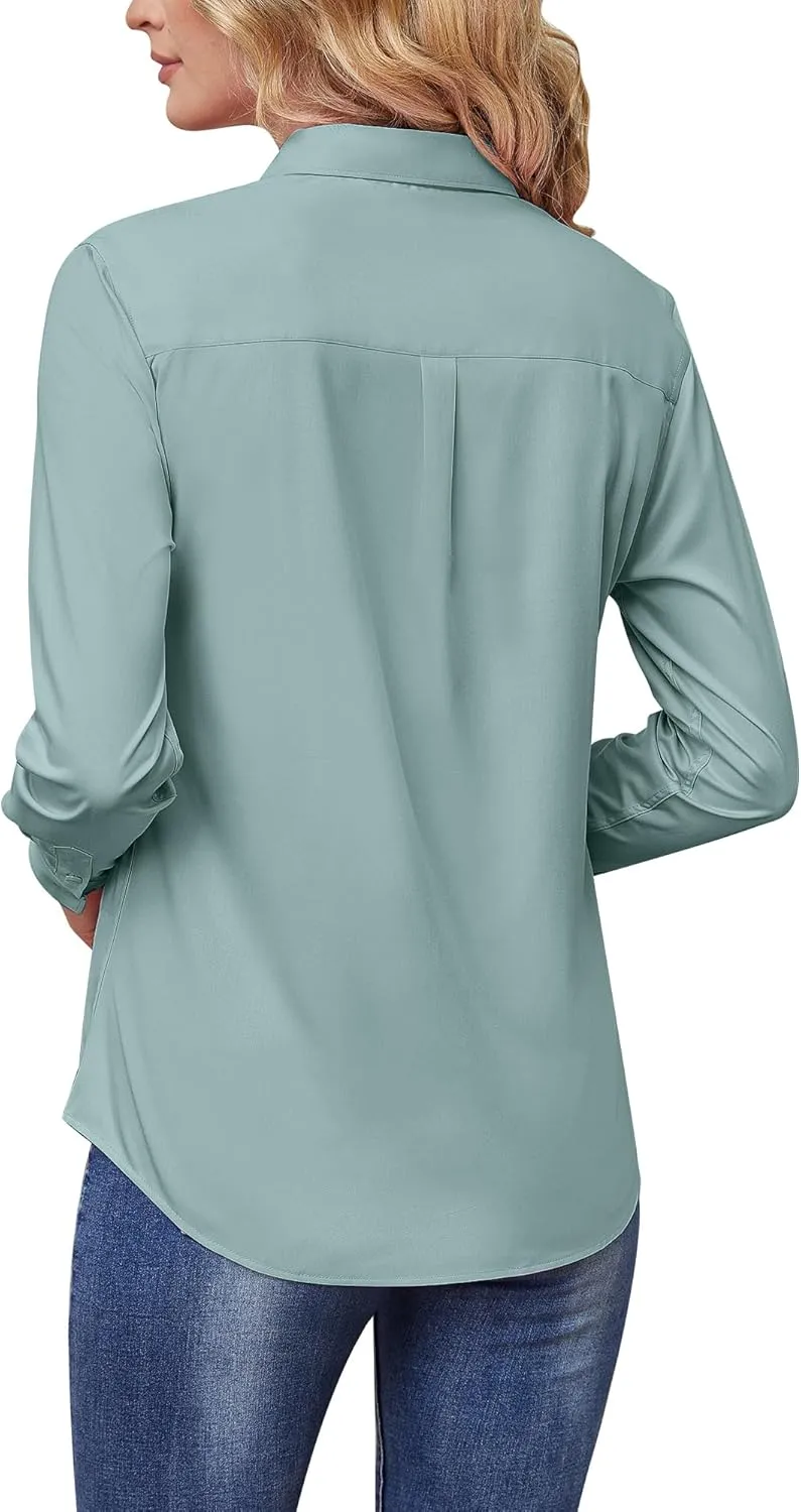 Wrinkle Free Womens Button Down Shirts for Women Long Sleeve Stretch Business Office Formal Work Blouses Tops