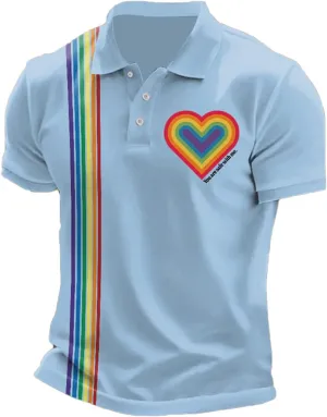 You are Safe with Me Polo Shirt Men Rainbow Heart Shape Gay Pride LGBTQ Equality Human Rights T-Shirt