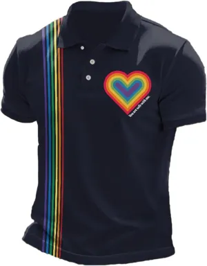 You are Safe with Me Polo Shirt Men Rainbow Heart Shape Gay Pride LGBTQ Equality Human Rights T-Shirt