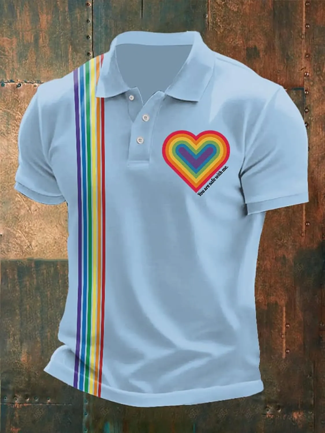 You are Safe with Me Polo Shirt Men Rainbow Heart Shape Gay Pride LGBTQ Equality Human Rights T-Shirt