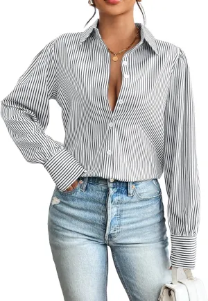 Zeagoo Womens Shirts Button Down Printed Lantern Long Sleeve Blouse Fashion Casual Tops 2025