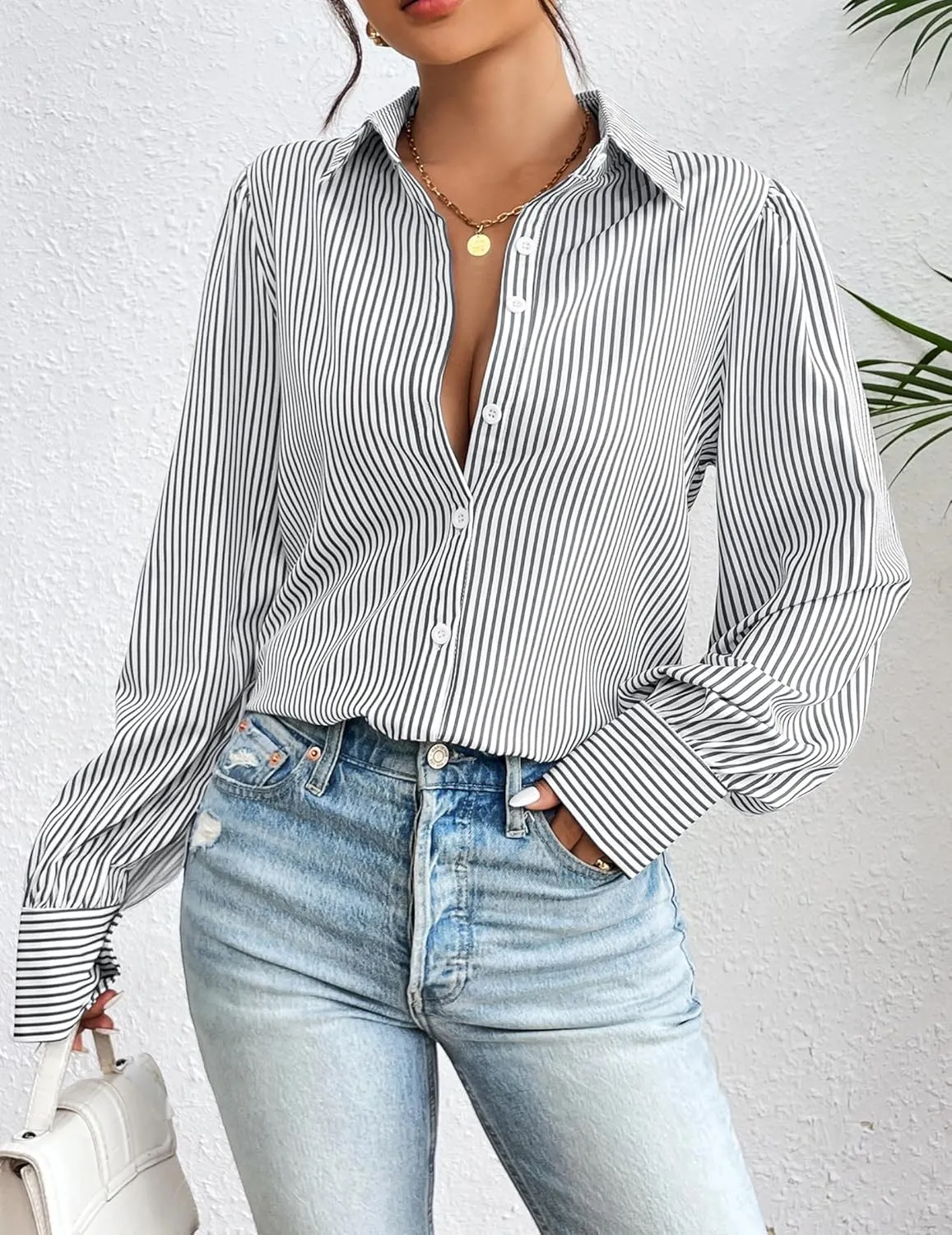 Zeagoo Womens Shirts Button Down Printed Lantern Long Sleeve Blouse Fashion Casual Tops 2025