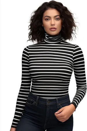 Zengjo Long Sleeve Turtleneck Women Stretch/Short Sleeve Tops Fitted Tee Shirt
