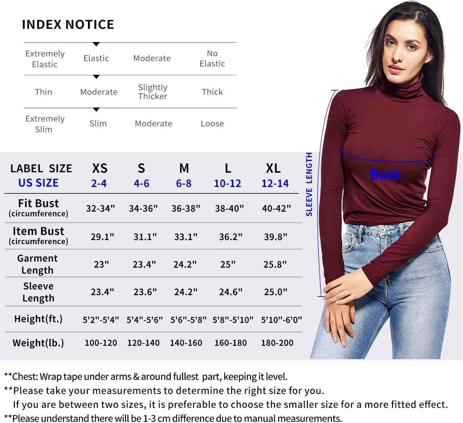 Zengjo Long Sleeve Turtleneck Women Stretch/Short Sleeve Tops Fitted Tee Shirt